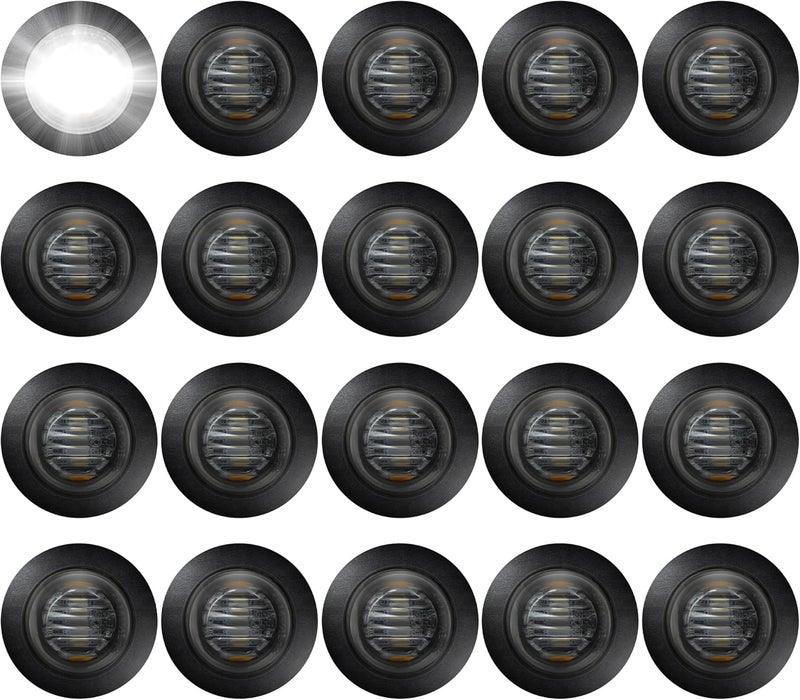 ALFU 20pcs White 3/4" Round LED Trailer Side Marker Clearance Lights Front Rear Signal Marker Indicators Tail Light Waterproof for Boat Lorry Truck Pickup Bus RV Car Bus Van - Image 1